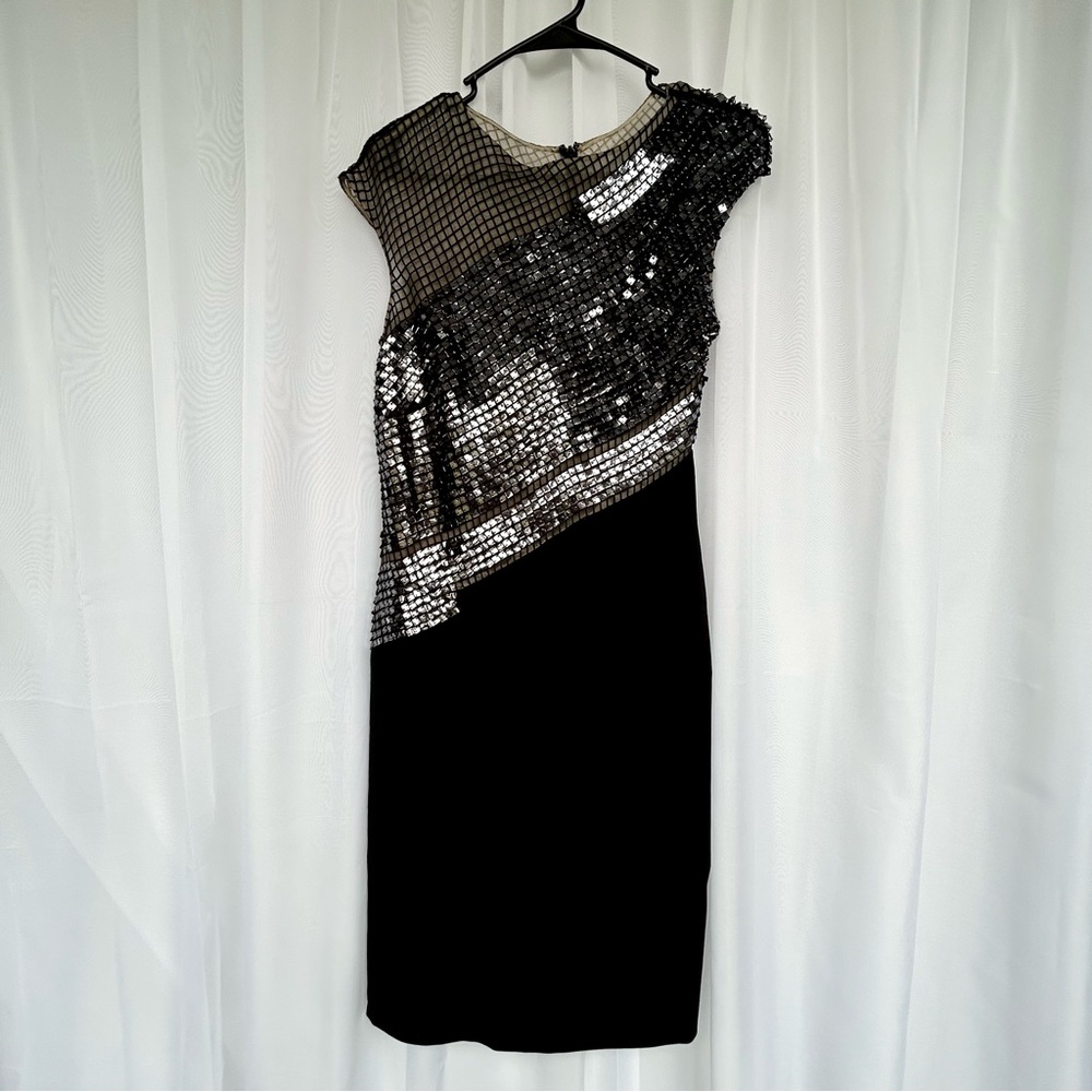 Pamella Roland - Sequin Mesh Midi Black Dress